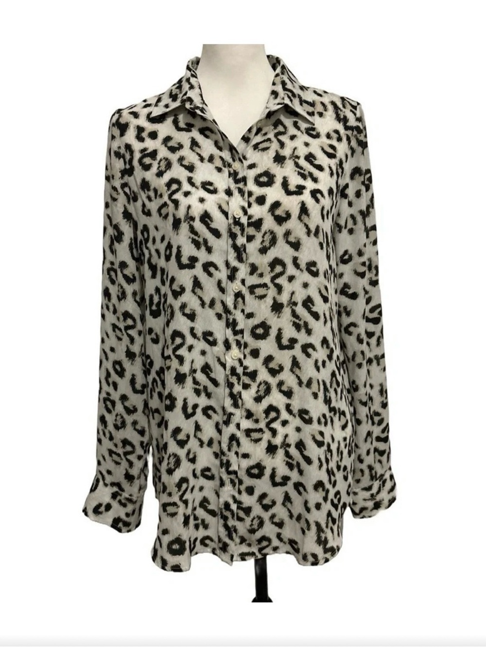 Banana Republic Cream & Black Leopard Print Button-Front Blouse